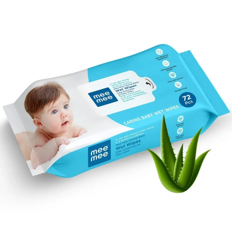 Mee Mee Caring Baby Wet Wipes With Aloe Vera Extracts with Lid 72 pcs