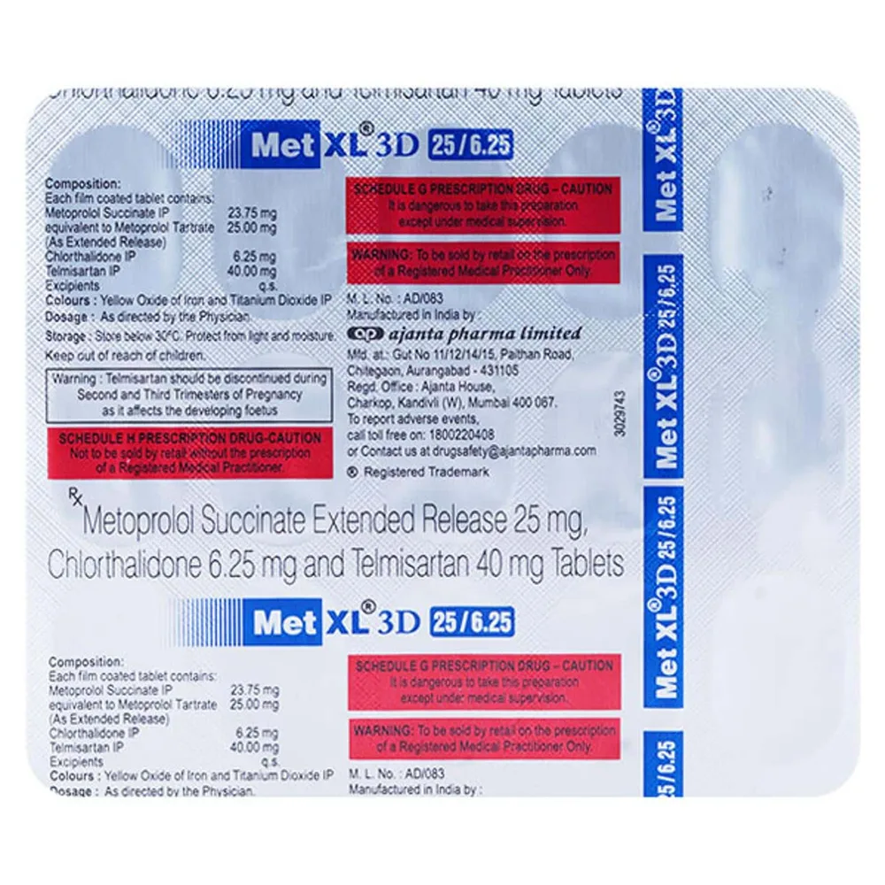 Met Xl 3d 25/6.25mg Strip Of 15 Tablets
