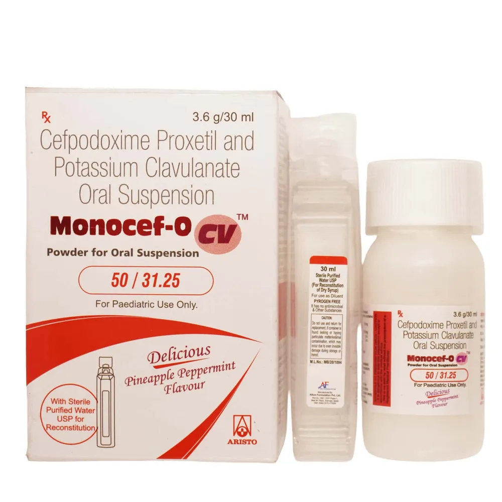 Monocef O Cv 50/31.25mg Delicious Pineapple Peppermint Flavour Bottle Of 30ml Dry Suspension