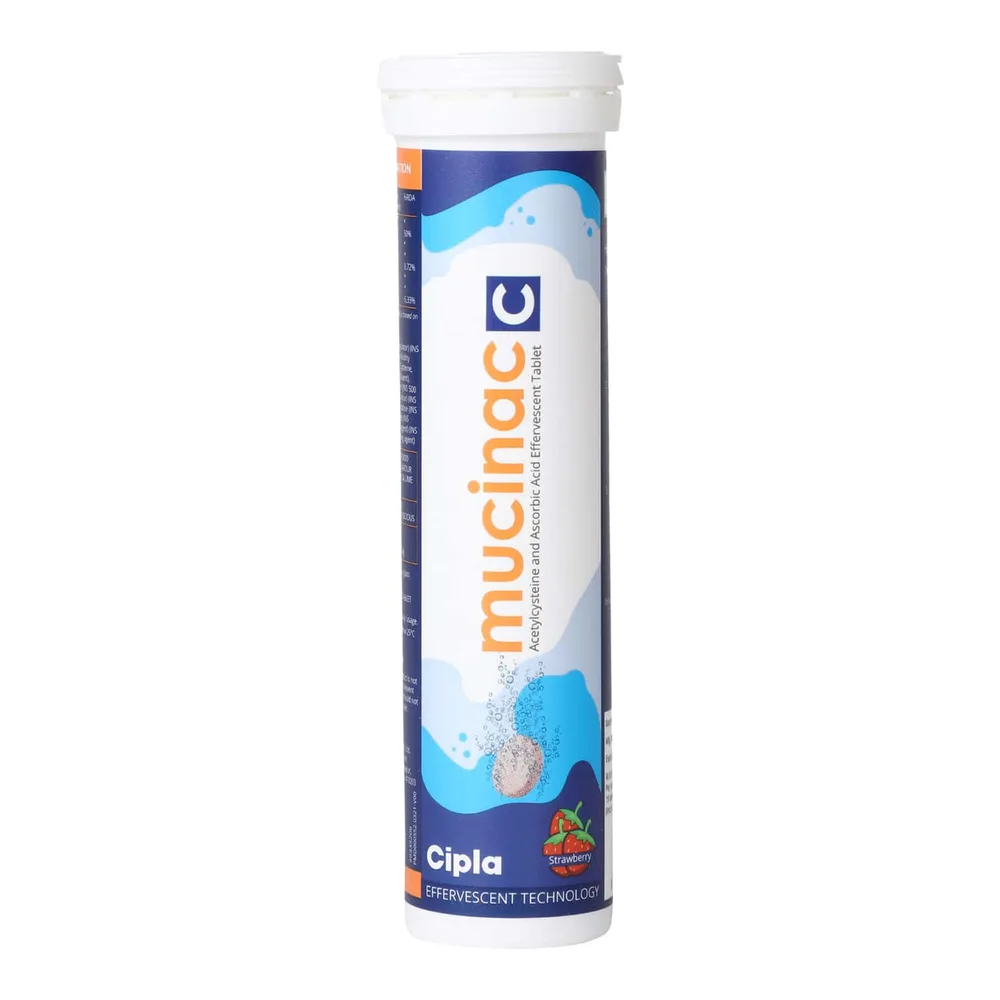 Mucinac C Strawberry Flavour Bottle Of 15 Effervescent Tablets