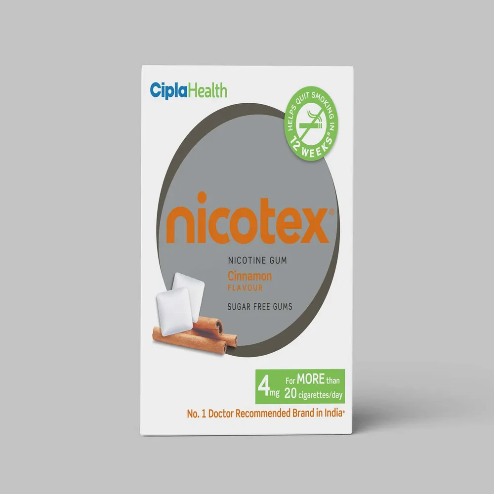 Nicotex 4mg Cinnamon Flavour Sugar Free Strip Of 12 Chewing Gum