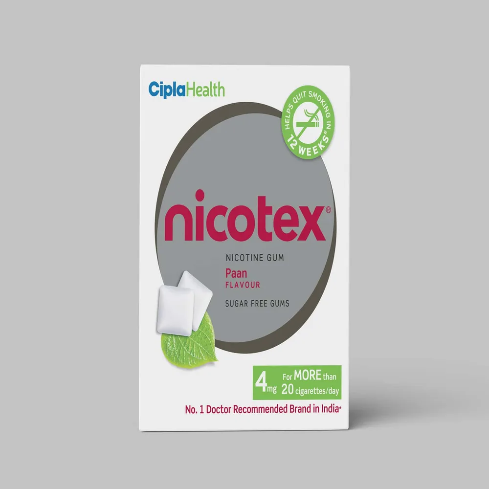 Nicotex 4mg Paan Flavour Sugar Free Strip Of 12 Chewing Gums