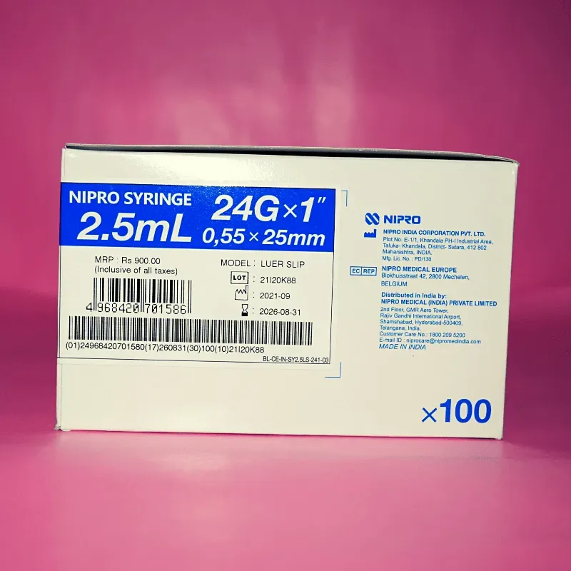 Nipro Syringe With Needle  2.5ml 24G - 100 Units Pack