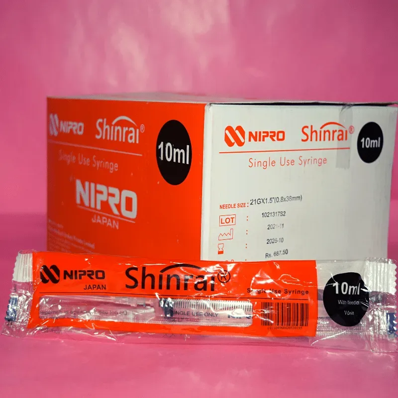 Nipro Shinrai Syringe With Needle 10ml - 21G Needle - 50 Units Pack