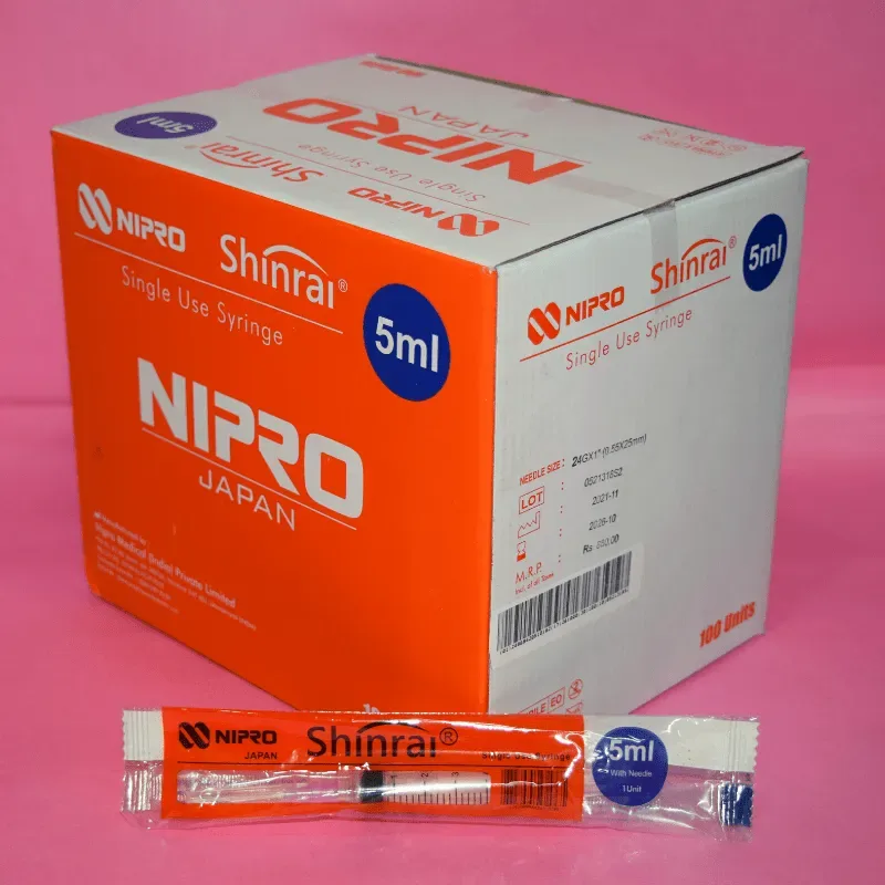 Nipro Shinrai Syringe With Needle 5ml 24G | 100 Units Pack