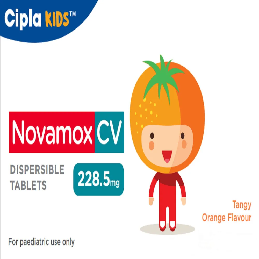 Novamox Cv 228.5mg Tangy Orange Flavour Strip Of 10 Tablets