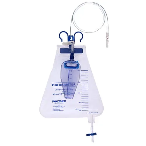 Polymed Polyurimeter - Plus Urine Collection Bag with Measured Volume Meter & Needle Free Sampling Port | Volume Meter: 250ml