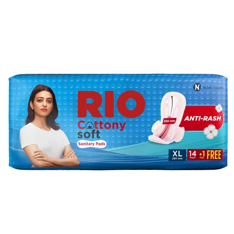 Rio Cottony Soft Sanitary Pads XL (280mm) - Pack of 14 + 1 Free | Extra Comfort & Protection