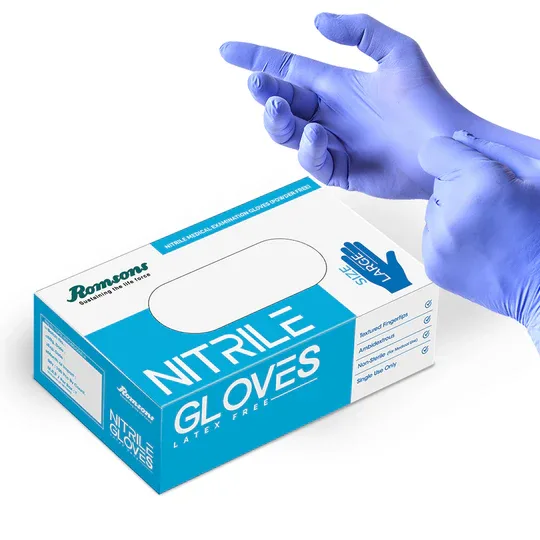 Romsons Blue Nitrile Examination Gloves (Powder Free) 100 PCS