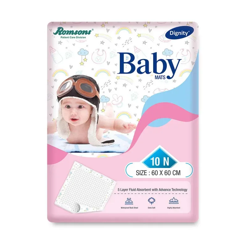 Romsons Dignity Disposable Baby Mats-underpad, 60 X 60 cm, 10 pcs