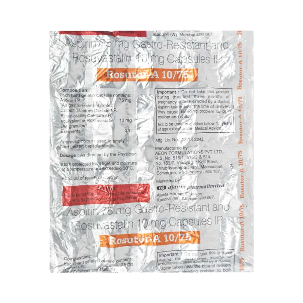 Rosutor A 10/75mg Strip Of 20 Capsules