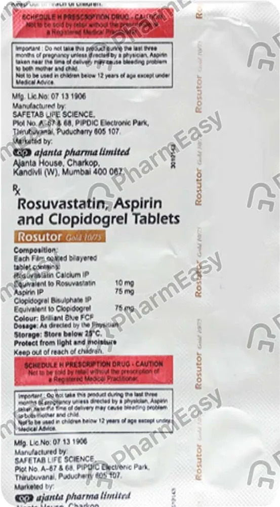 Rosutor Gold 10/75mg Strip Of 15 Tablets