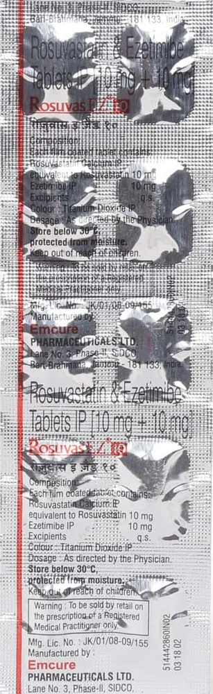 Rosuvas Ez 10mg Strip Of 10 Tablets