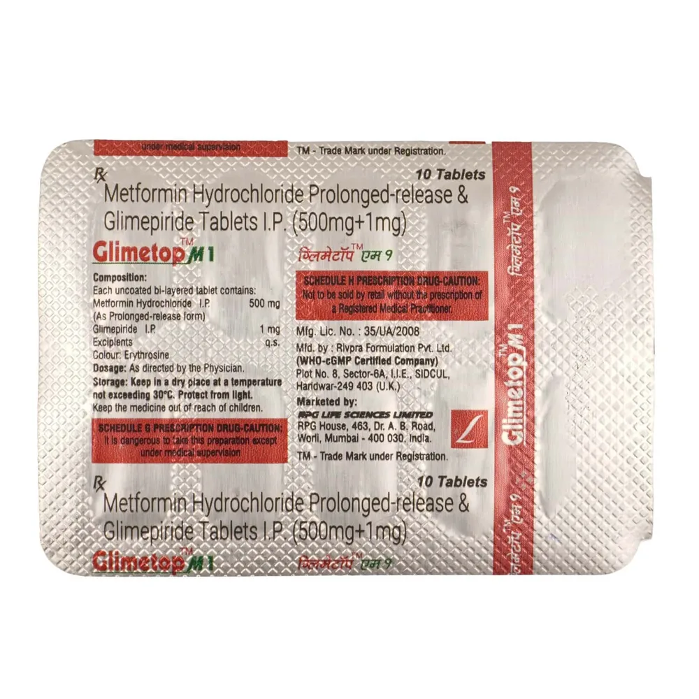 Glimetop M 1mg Strip Of 10 Tablets