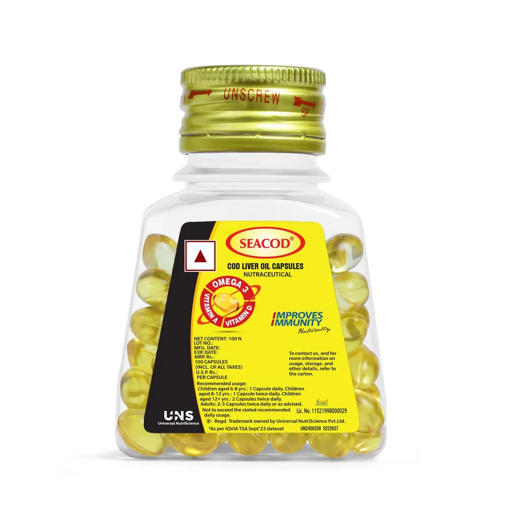 Seacod Cod Fish Liver Oil 100 Softgel Capsules With Natural Epa & Dha 100 Capsules