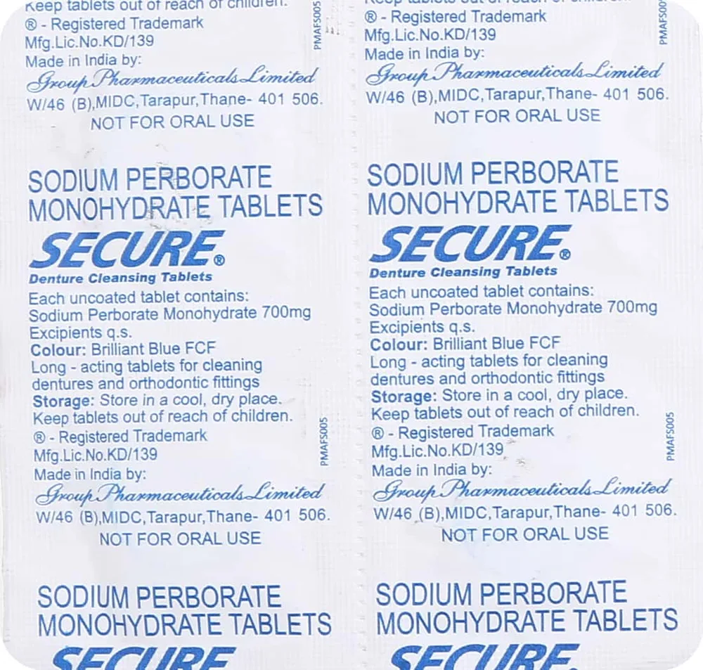 Secure 700mg Strip Of 4 Denture Cleansing Tablets