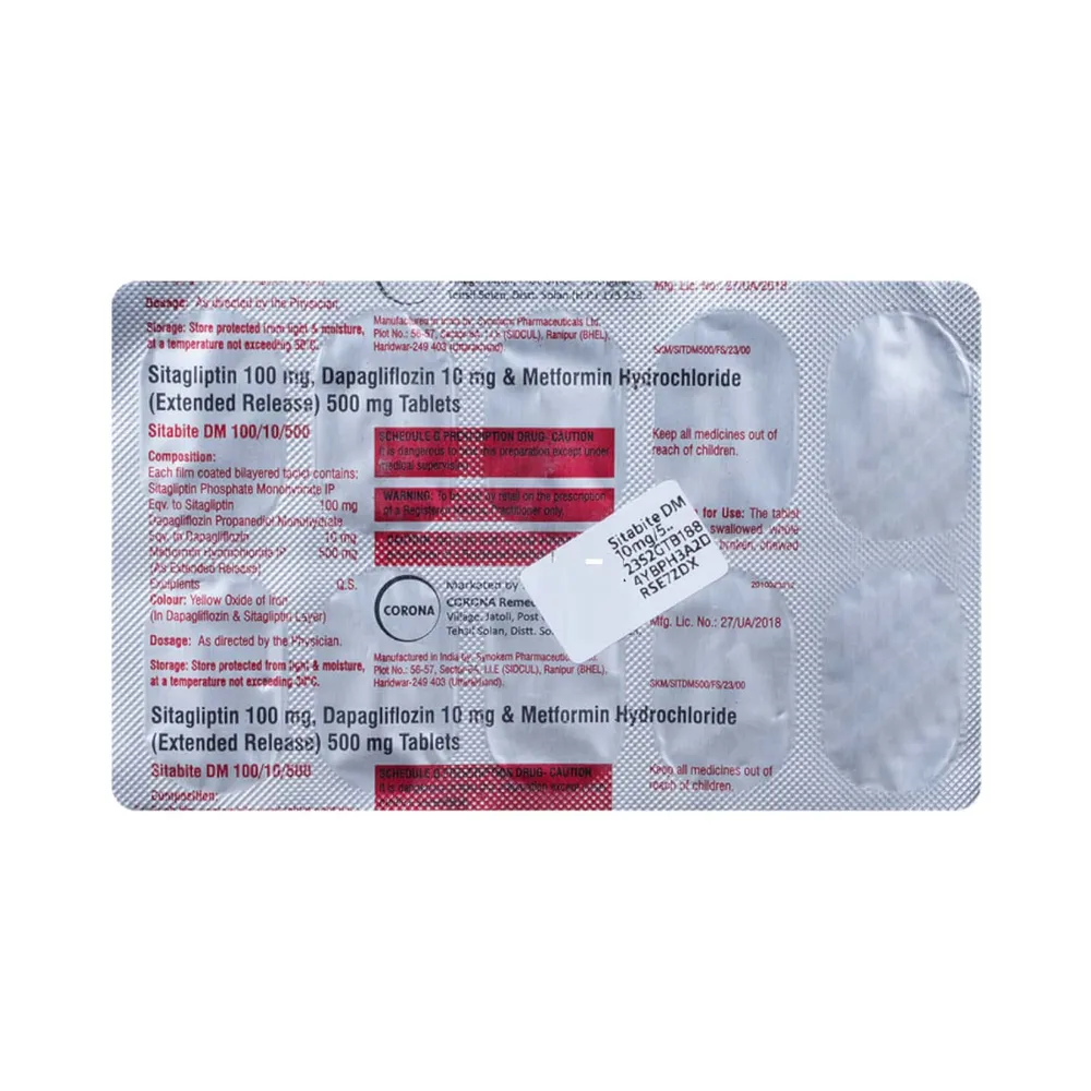 Sitabite Dm 100/10/500mg Strip Of 10 Tablets