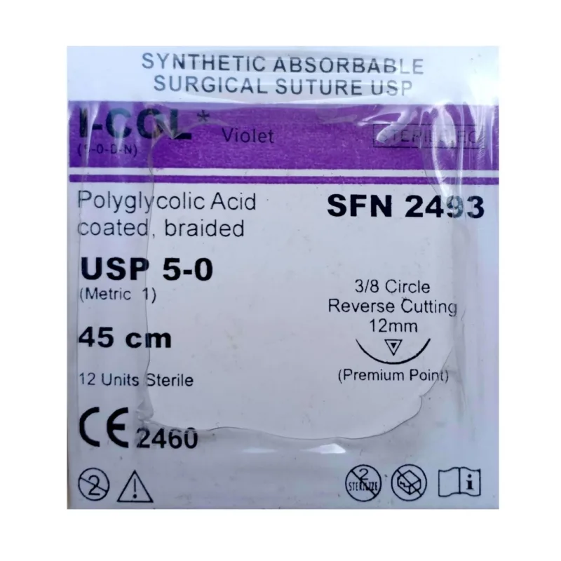 Sutures India Truglyde USP 5-0, 3/8 Circle Reverse Cutting - SN 2493 - 12 Foils Box