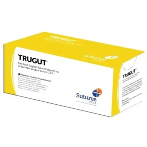 Sutures India Trugut Plain Catgut USP 4-0, 3/8 Circle Cutting - SN 4270 -12 Foils