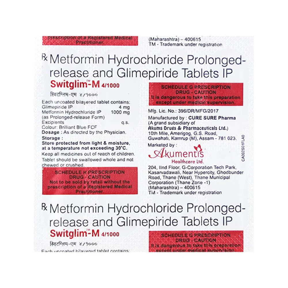 Switglim M 4/1000mg Strip Of 10 Tablets