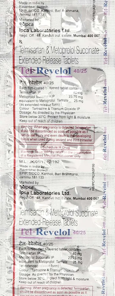 Tel Revelol 40/25mg Strip Of 10 Tablets