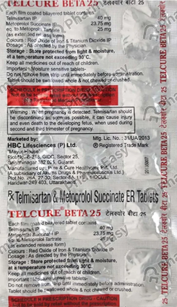 Telcure Beta 25mg Strip Of 15 Tablets