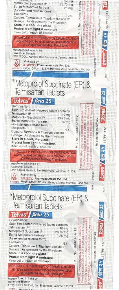 Telvas Beta 25mg Strip Of 10 Tablets