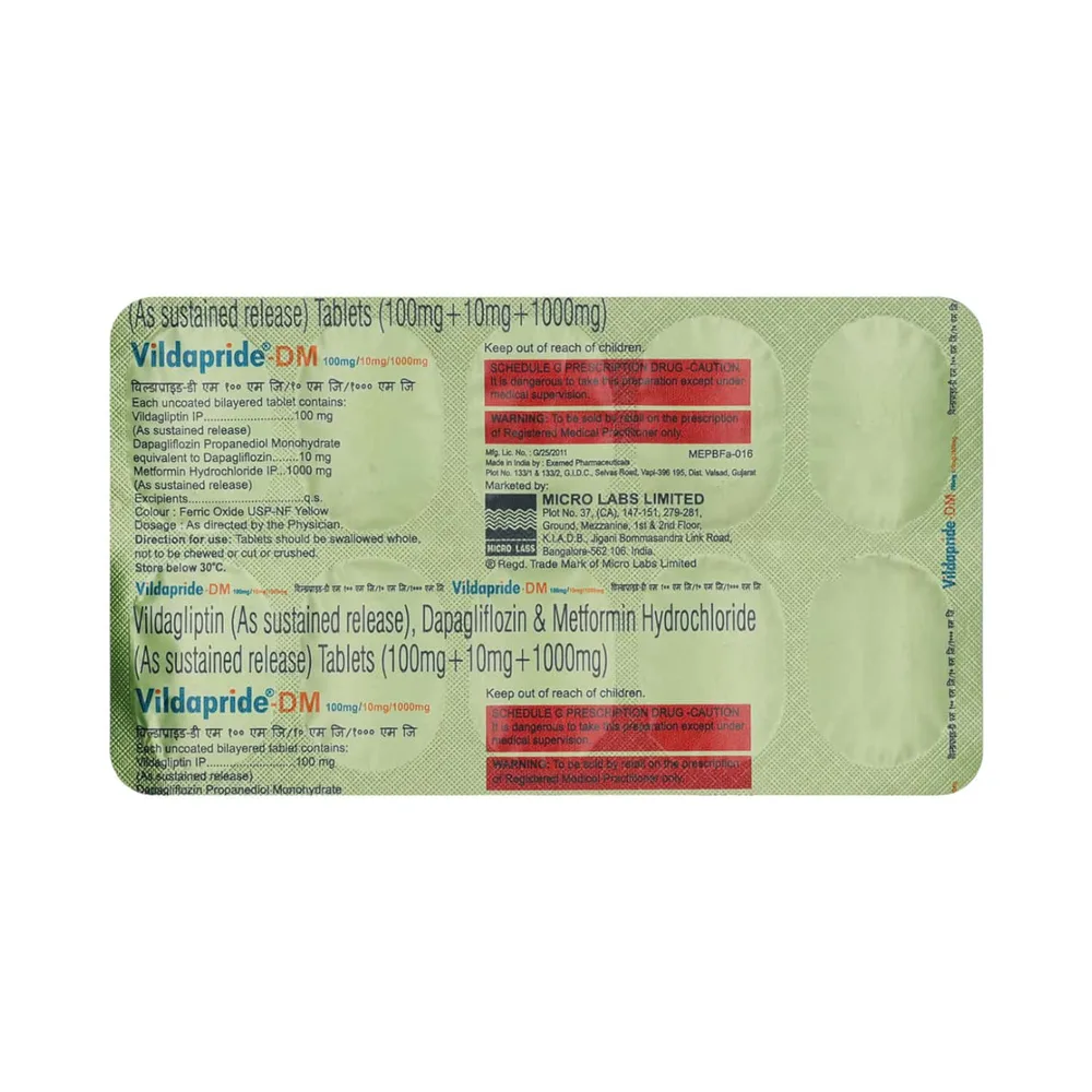 Vidaglo Dm 100/10/1000mg Strip Of 10 Tablets