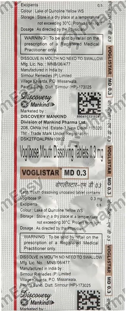 Voglistar Md 0.3mg Strip Of 10 Tablets