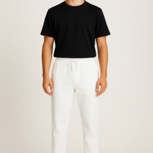 White jogger pants with drawstring waist