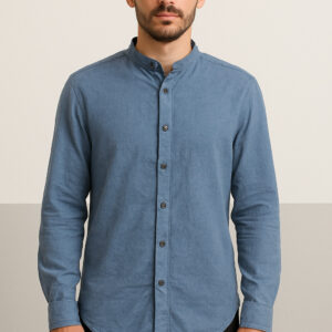 Steel Blue Mandarin Collar Shirt