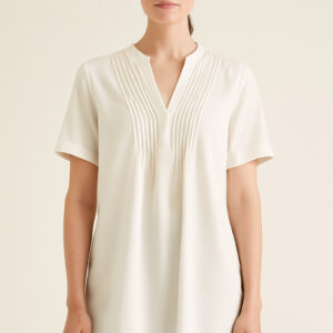 White Pleated V-Neck