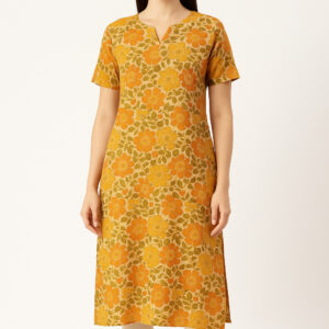 Orange Floral Cotton Kurti