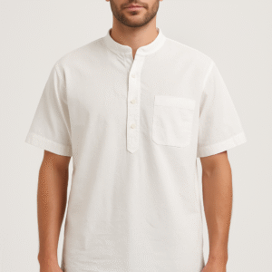 White Mandarin Collar Cotton Shirt