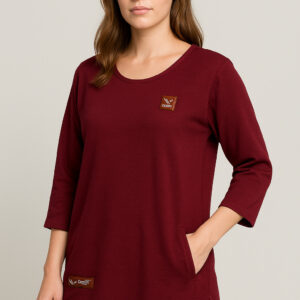 Maroon cotton blend 3/4 sleeve tunic