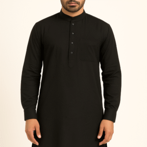Jet Black Cotton Kurta for Men