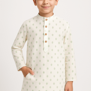 Boys Ivory Green Kurta