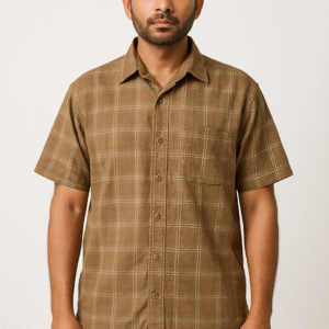 Brown Checked Cotton Shirt