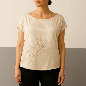 Embroidered Ivory Satin Top
