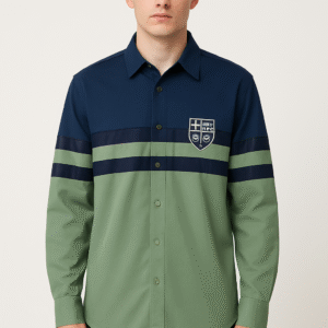 Green-Navy Striped Casual Shirt
