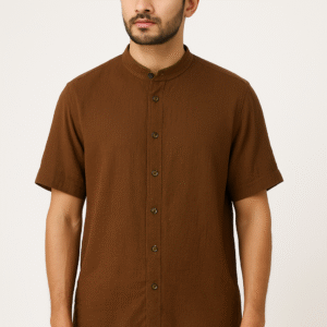 Brown Mandarin Collar Shirt