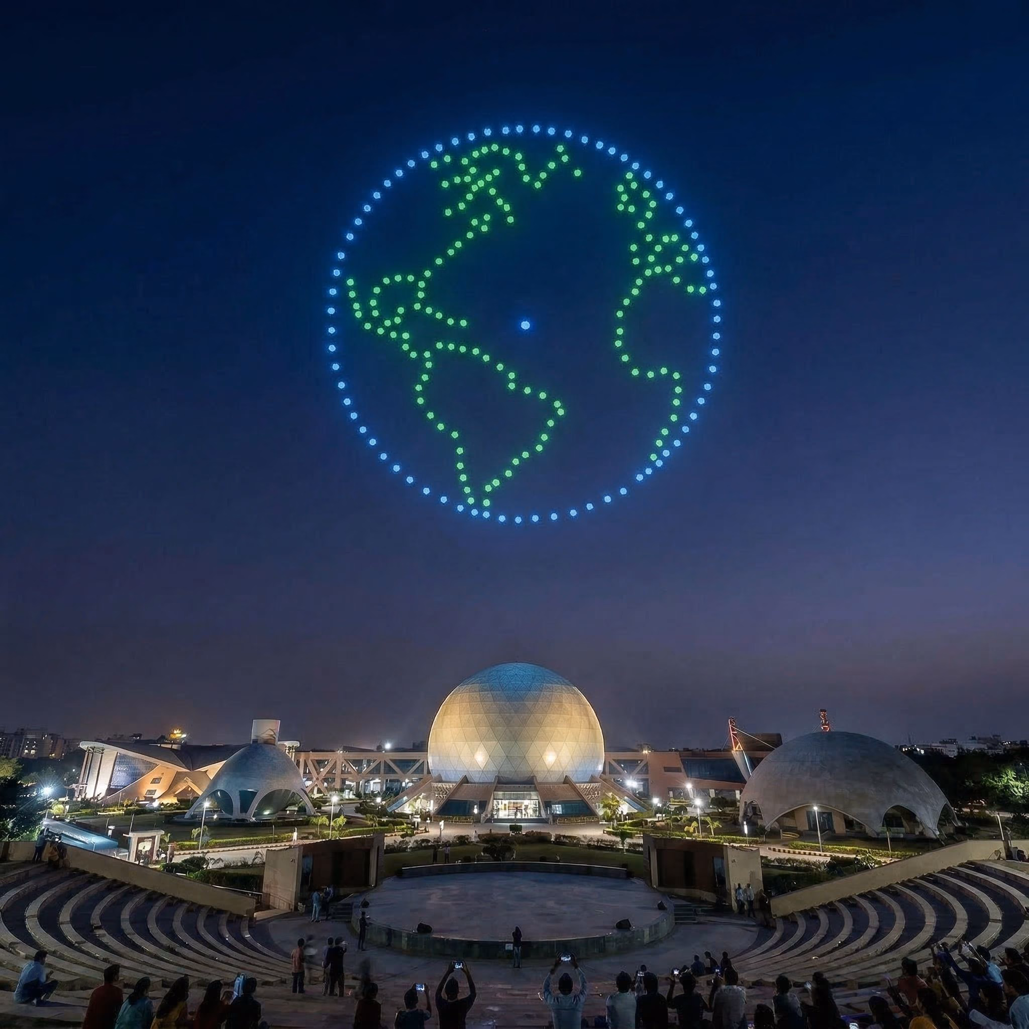 Globe drone formation at Science City — FLYBIT Dynamics